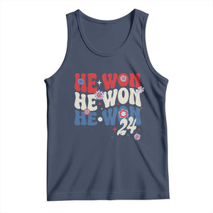 Trump US President He Won 2024 Groovy Retro Tank Top TS09 Navy Print Your Wear