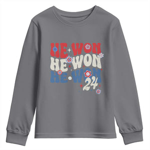 Trump US President He Won 2024 Groovy Retro Youth Sweatshirt TS09 Charcoal Print Your Wear