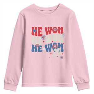 Trump US President He Won 2024 Groovy Retro Youth Sweatshirt TS09 Light Pink Print Your Wear