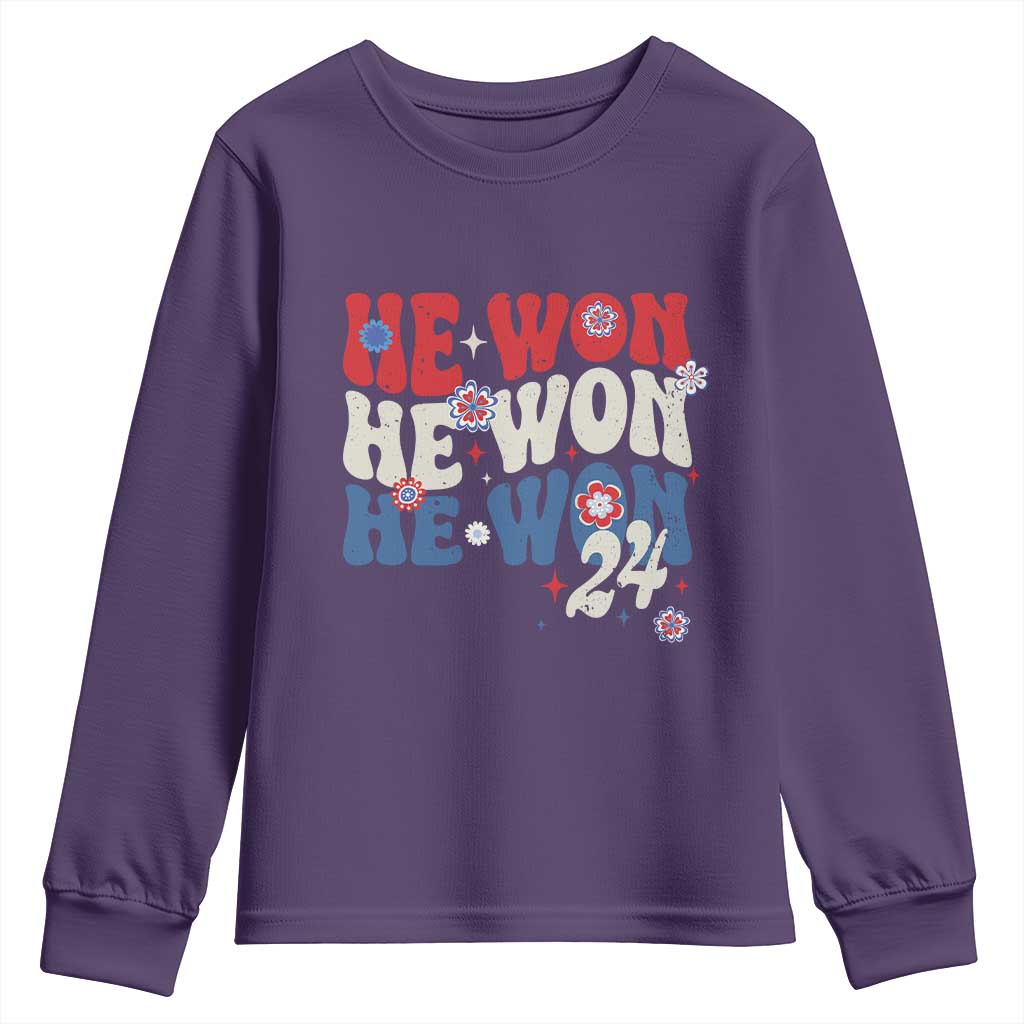 Trump US President He Won 2024 Groovy Retro Youth Sweatshirt TS09 Purple Print Your Wear