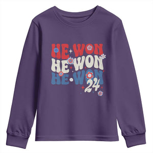 Trump US President He Won 2024 Groovy Retro Youth Sweatshirt TS09 Purple Print Your Wear