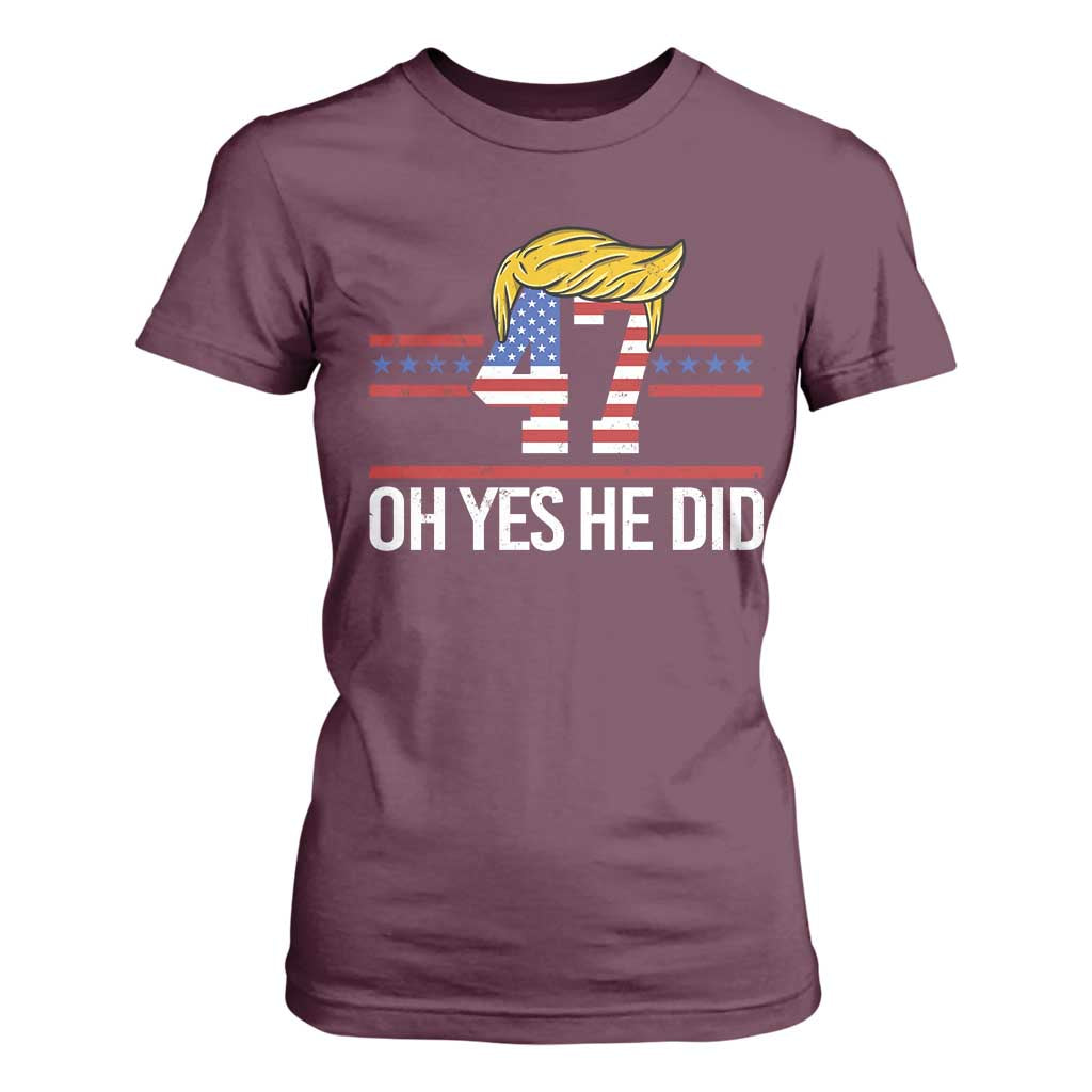Trump Won 2024 T Shirt For Women Oh Yes He Did 47th US President TS09 Maroon Print Your Wear