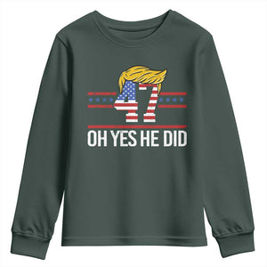 Trump Won 2024 Youth Sweatshirt Oh Yes He Did 47th US President TS09 Dark Forest Green Print Your Wear