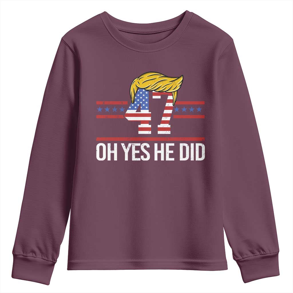 Trump Won 2024 Youth Sweatshirt Oh Yes He Did 47th US President TS09 Maroon Print Your Wear