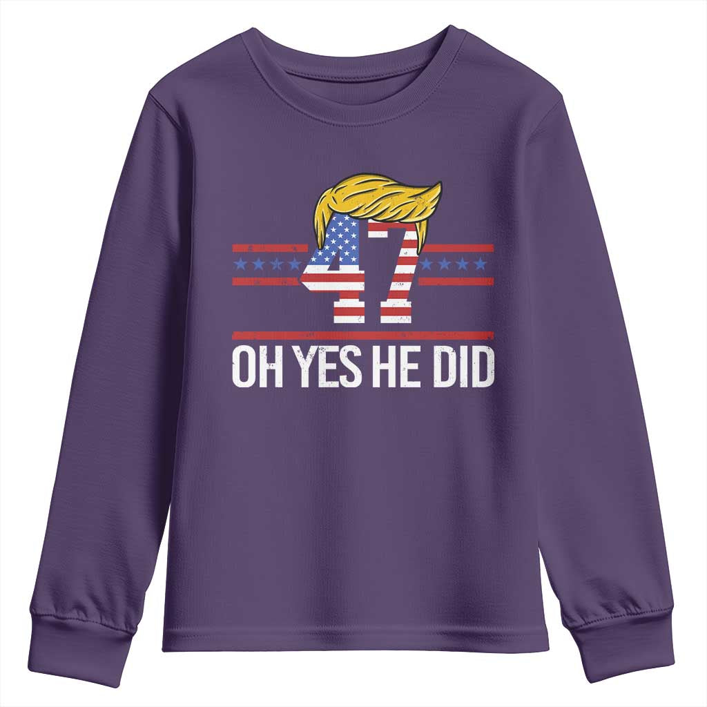 Trump Won 2024 Youth Sweatshirt Oh Yes He Did 47th US President TS09 Purple Print Your Wear