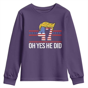 Trump Won 2024 Youth Sweatshirt Oh Yes He Did 47th US President TS09 Purple Print Your Wear