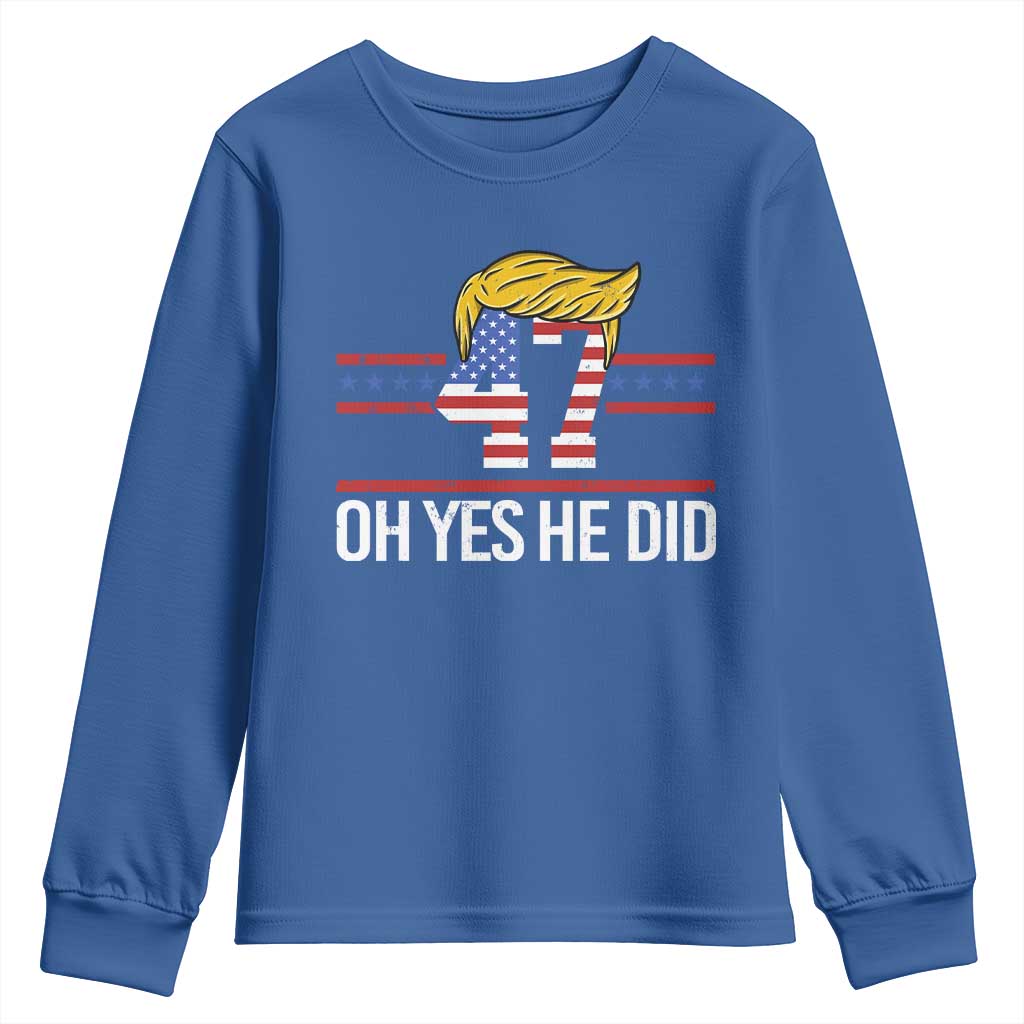 Trump Won 2024 Youth Sweatshirt Oh Yes He Did 47th US President TS09 Royal Blue Print Your Wear