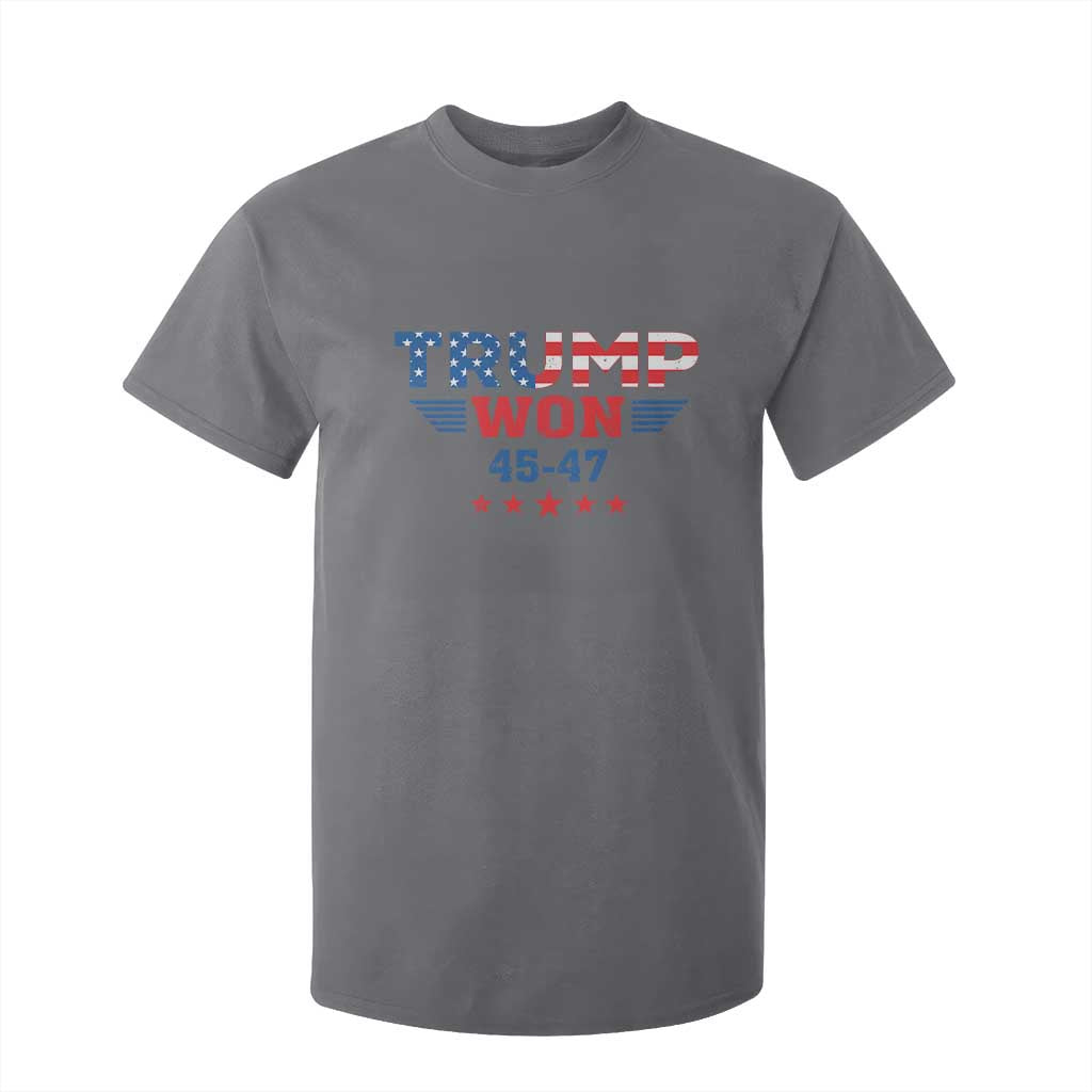 Trump Won 2024 T Shirt For Kid 45 47 President American Flag Patriotic TS09 Charcoal Print Your Wear