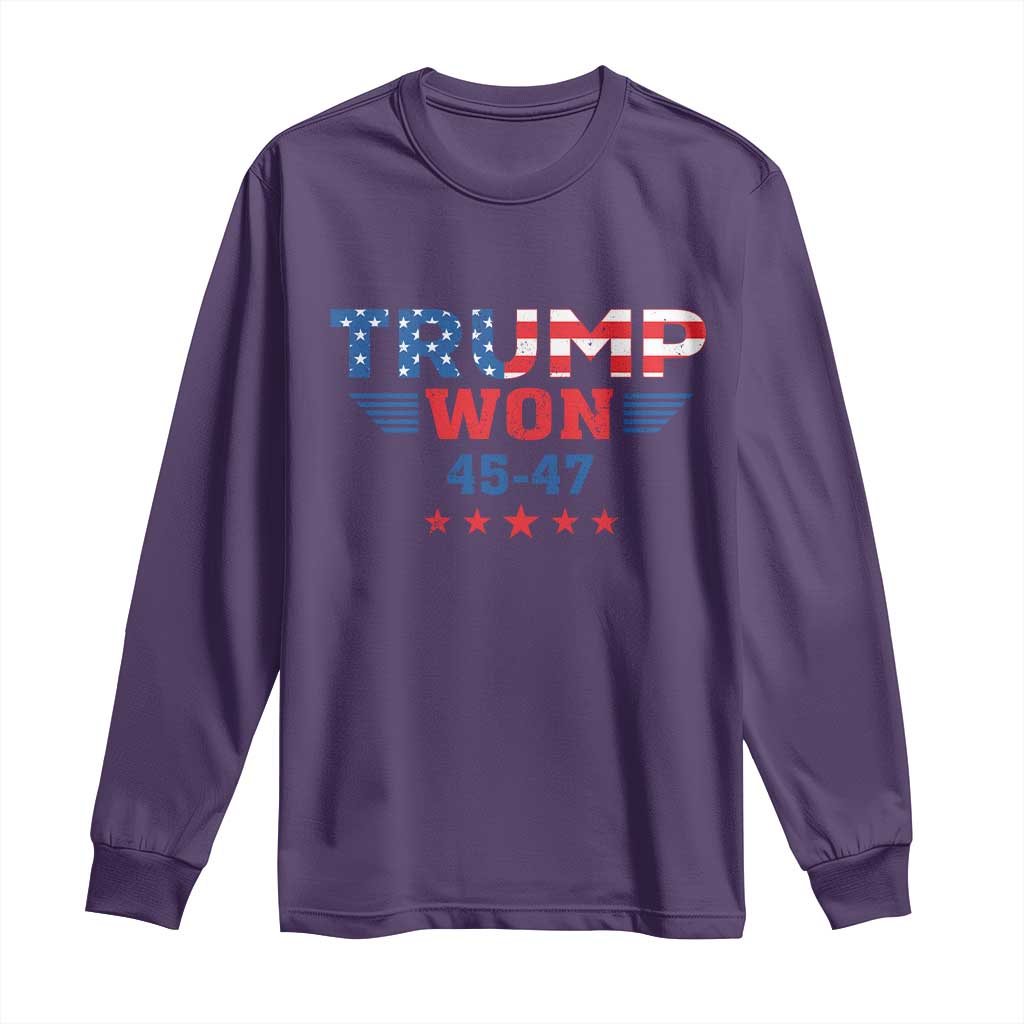 Trump Won 2024 Long Sleeve Shirt 45 47 President American Flag Patriotic TS09 Purple Print Your Wear