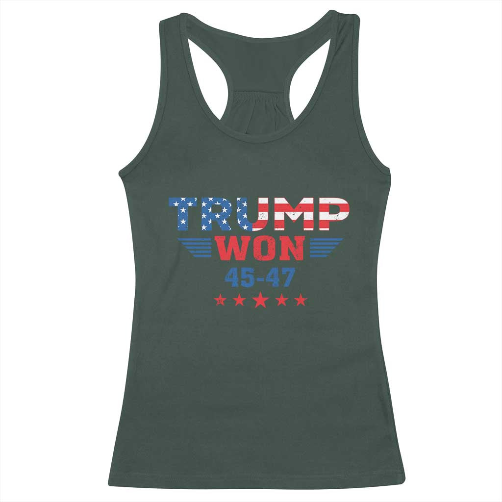 Trump Won 2024 Racerback Tank Top 45 47 President American Flag Patriotic TS09 Dark Forest Green Print Your Wear