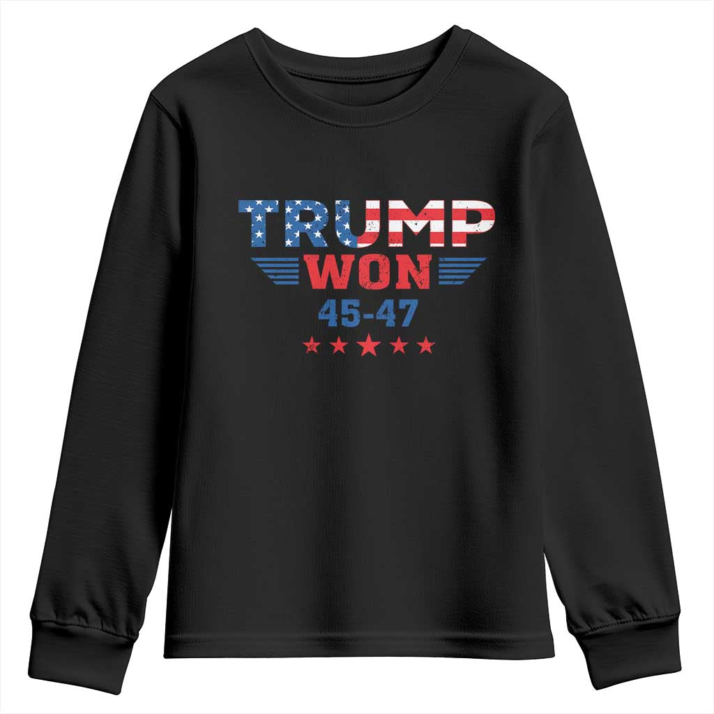 Trump Won 2024 Youth Sweatshirt 45 47 President American Flag Patriotic TS09 Black Print Your Wear