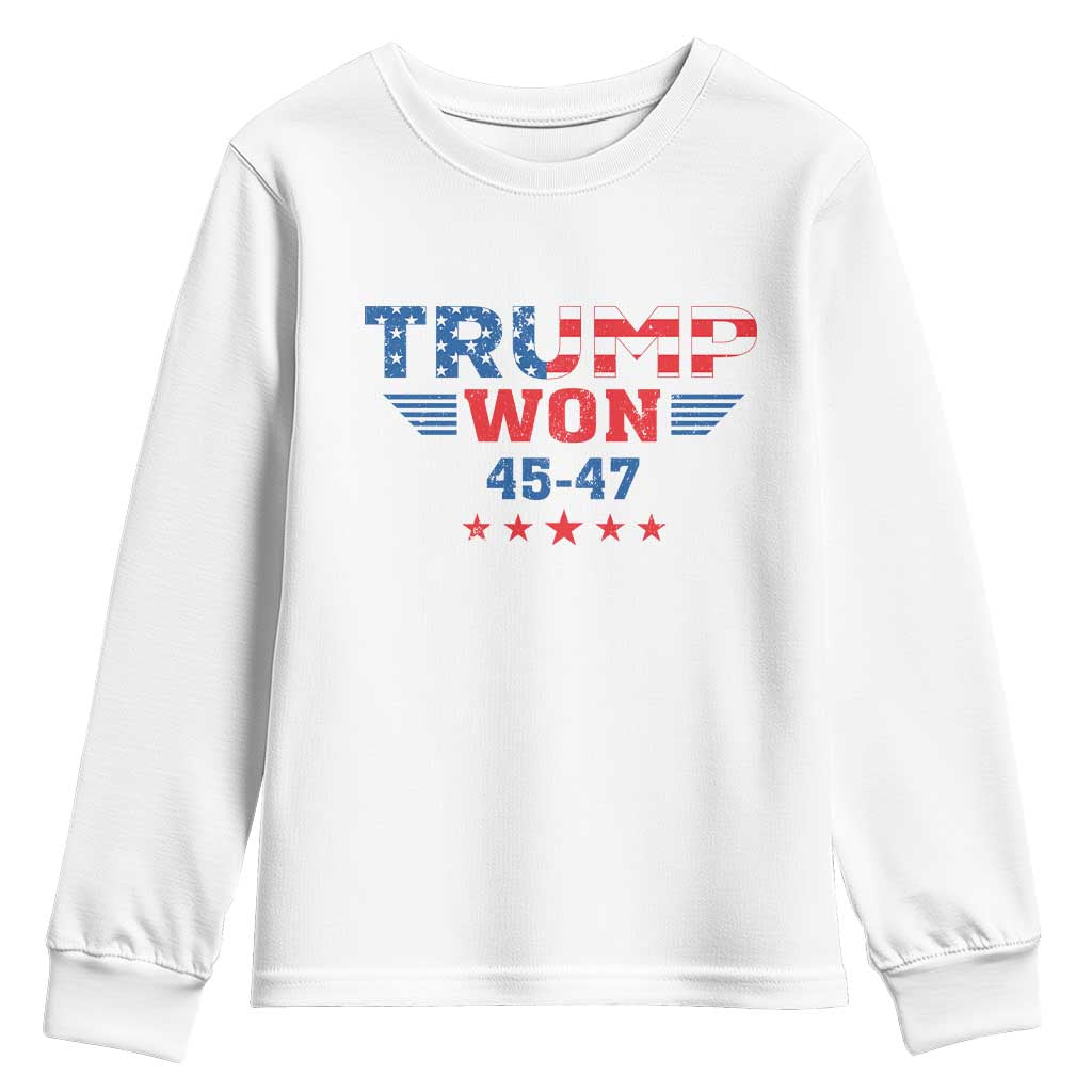 Trump Won 2024 Youth Sweatshirt 45 47 President American Flag Patriotic TS09 White Print Your Wear