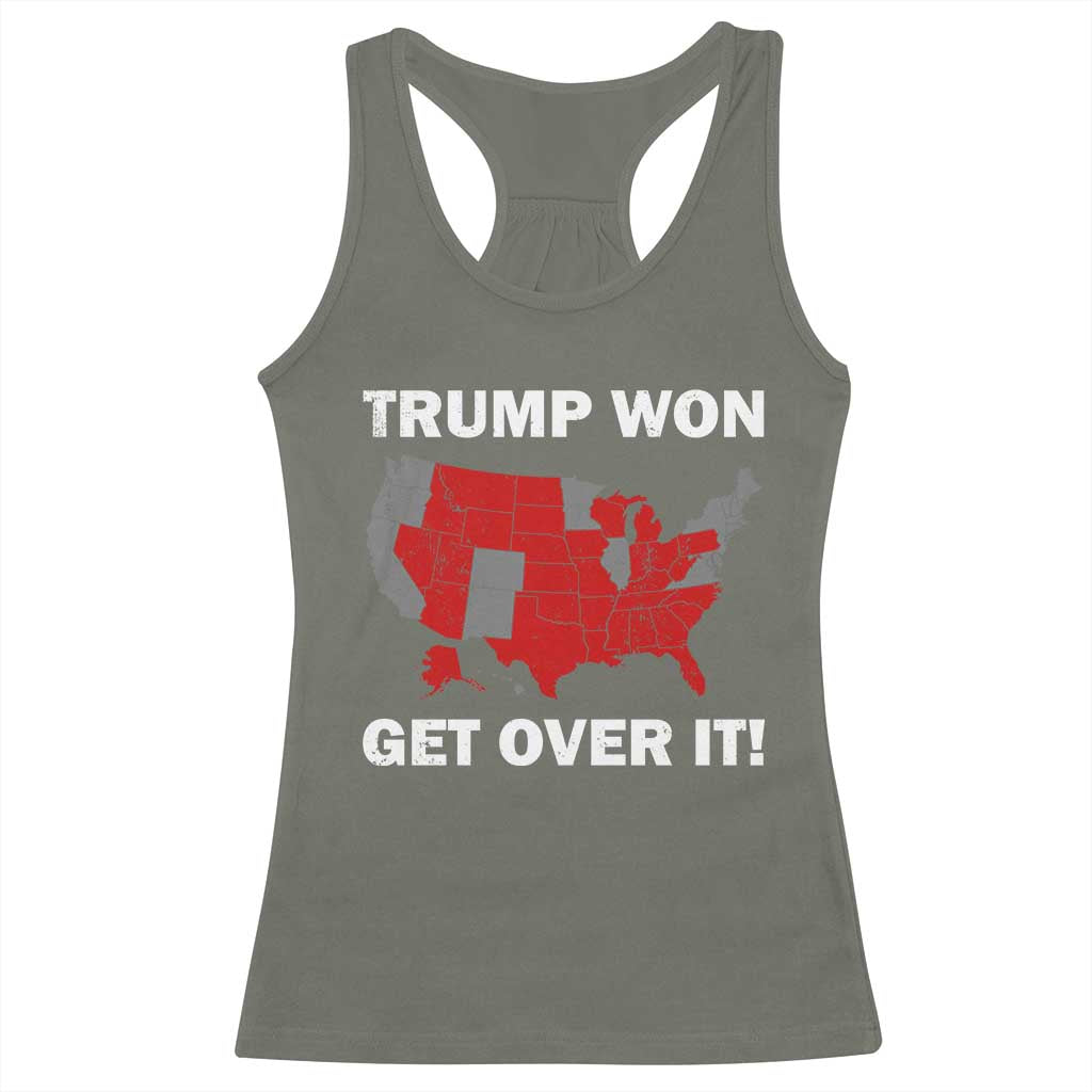 Trump Won 2024 Racerback Tank Top Trump Election Map 2024 Get Over It TS09 Military Green Print Your Wear