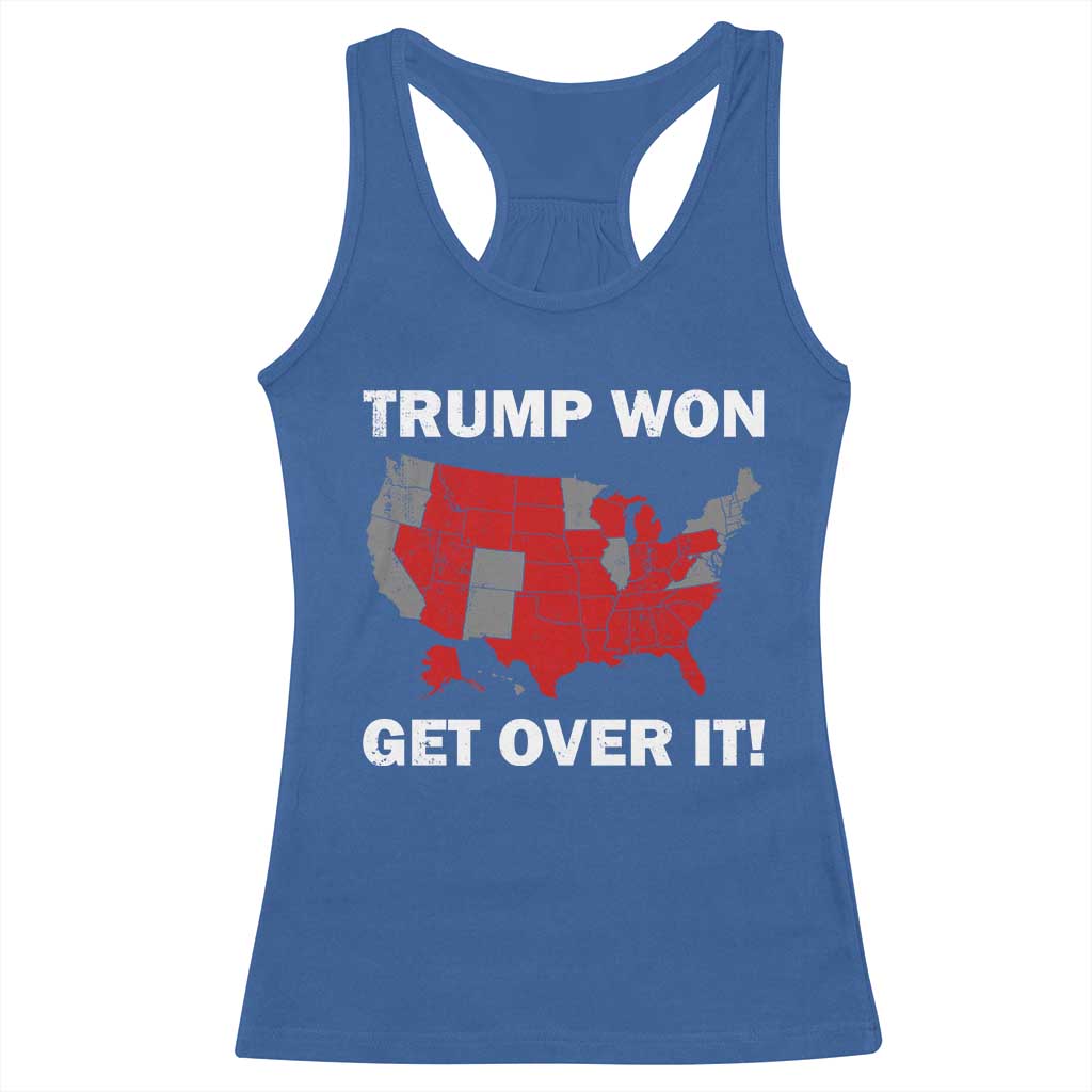 Trump Won 2024 Racerback Tank Top Trump Election Map 2024 Get Over It TS09 Royal Blue Print Your Wear
