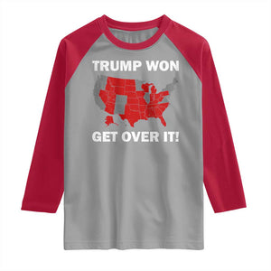 Trump Won 2024 Raglan Shirt Trump Election Map 2024 Get Over It TS09 Sport Gray Red Print Your Wear