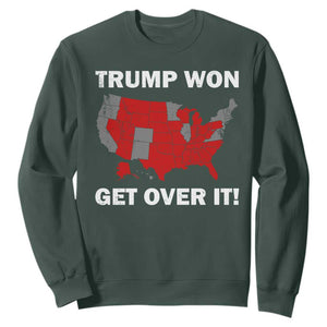 Trump Won 2024 Sweatshirt Trump Election Map 2024 Get Over It TS09 Dark Forest Green Print Your Wear