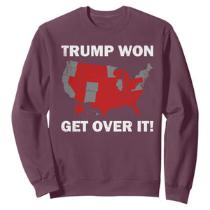 Trump Won 2024 Sweatshirt Trump Election Map 2024 Get Over It TS09 Maroon Print Your Wear
