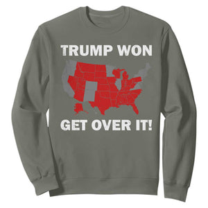 Trump Won 2024 Sweatshirt Trump Election Map 2024 Get Over It TS09 Military Green Print Your Wear