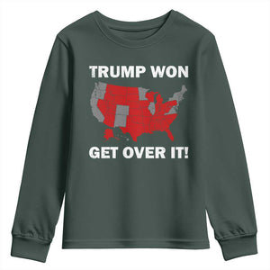 Trump Won 2024 Youth Sweatshirt Trump Election Map 2024 Get Over It TS09 Dark Forest Green Print Your Wear