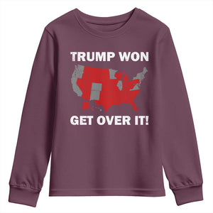 Trump Won 2024 Youth Sweatshirt Trump Election Map 2024 Get Over It TS09 Maroon Print Your Wear