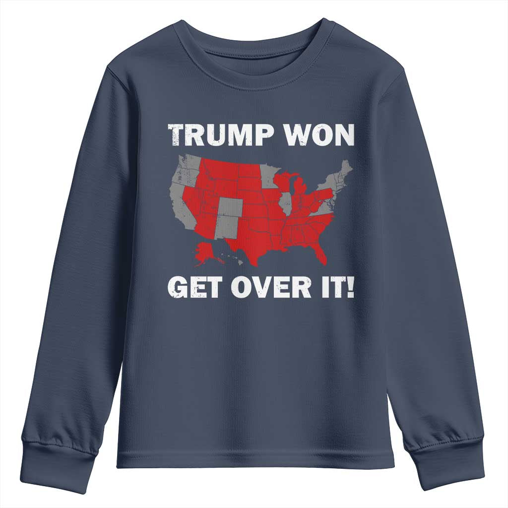 Trump Won 2024 Youth Sweatshirt Trump Election Map 2024 Get Over It TS09 Navy Print Your Wear