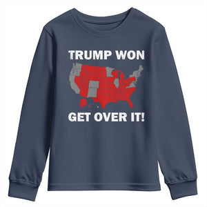 Trump Won 2024 Youth Sweatshirt Trump Election Map 2024 Get Over It TS09 Navy Print Your Wear