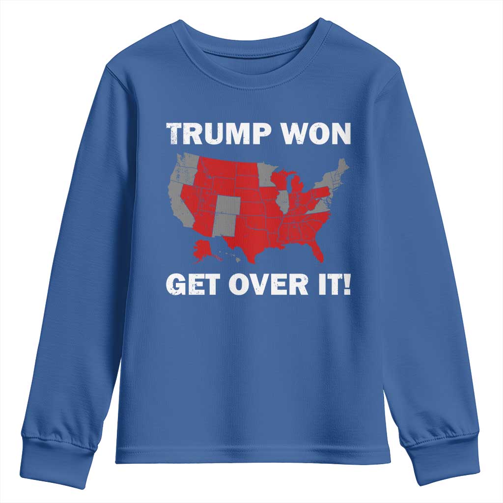 Trump Won 2024 Youth Sweatshirt Trump Election Map 2024 Get Over It TS09 Royal Blue Print Your Wear