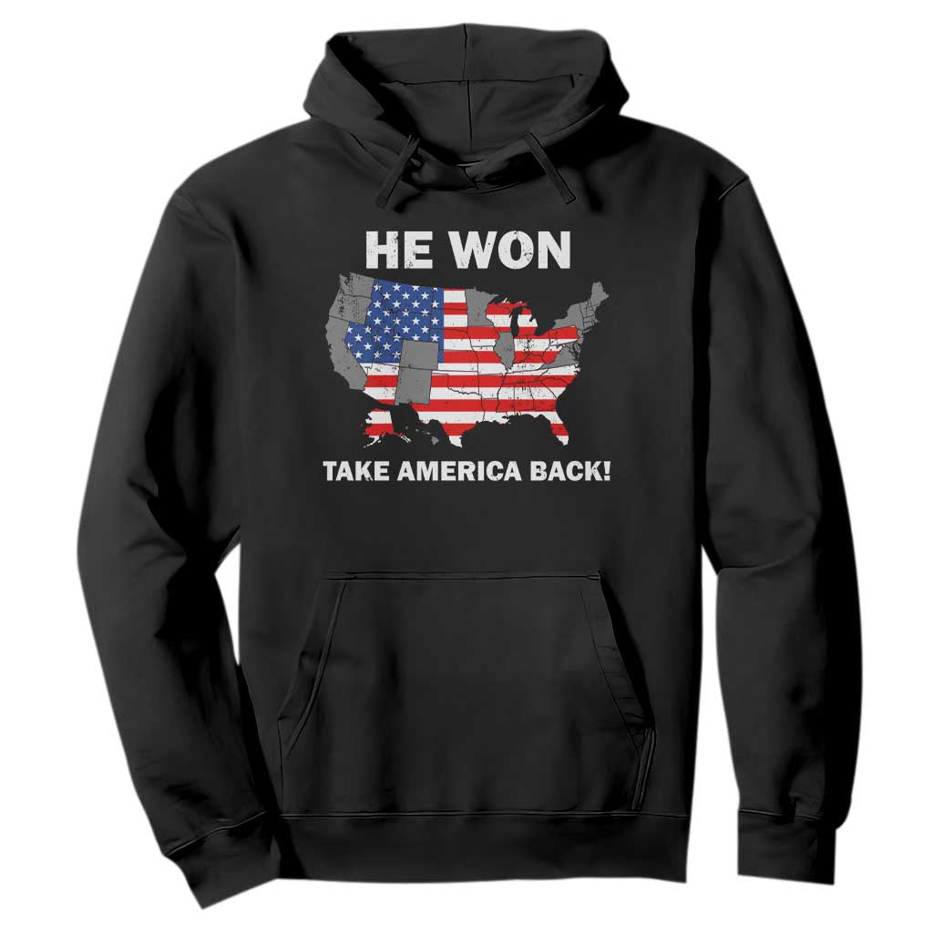 Trump Won 2024 Hoodie Trump Election Map 2024 He Won Take America Back TS09 Black Print Your Wear