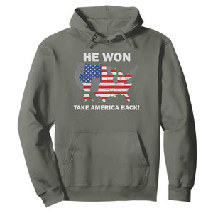 Trump Won 2024 Hoodie Trump Election Map 2024 He Won Take America Back TS09 Military Green Print Your Wear