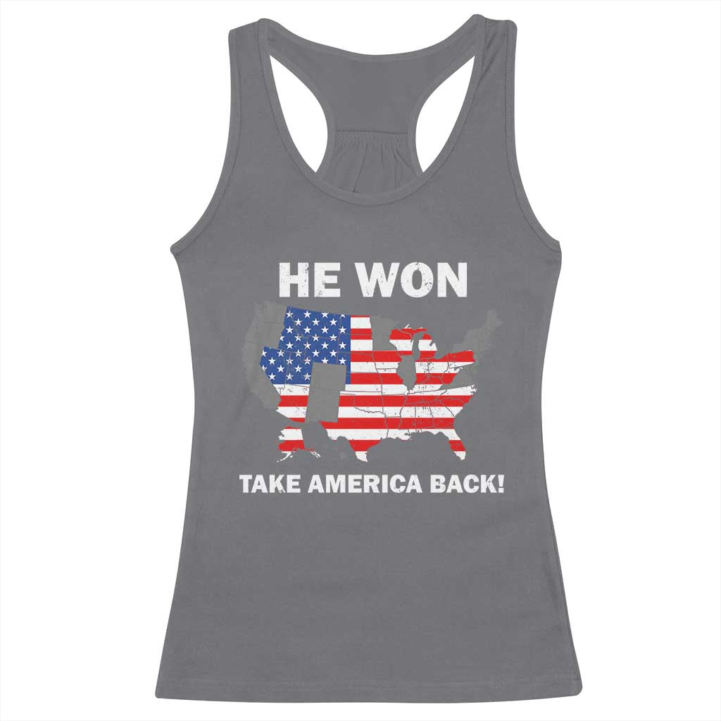 Trump Won 2024 Racerback Tank Top Trump Election Map 2024 He Won Take America Back TS09 Charcoal Print Your Wear