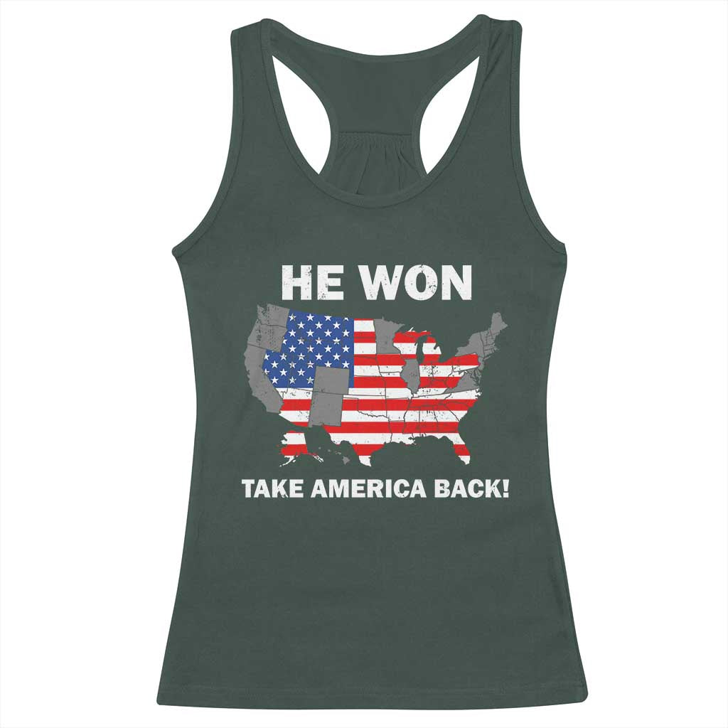 Trump Won 2024 Racerback Tank Top Trump Election Map 2024 He Won Take America Back TS09 Dark Forest Green Print Your Wear