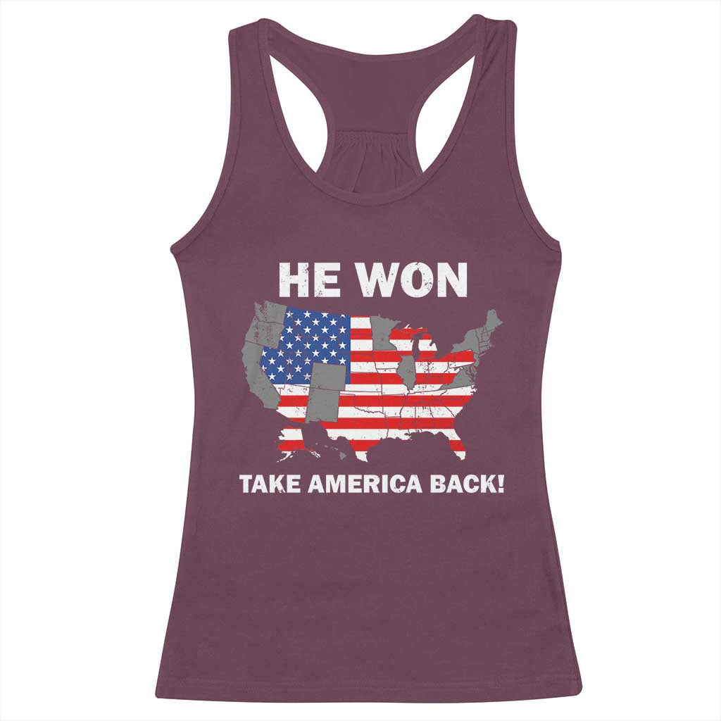 Trump Won 2024 Racerback Tank Top Trump Election Map 2024 He Won Take America Back TS09 Maroon Print Your Wear