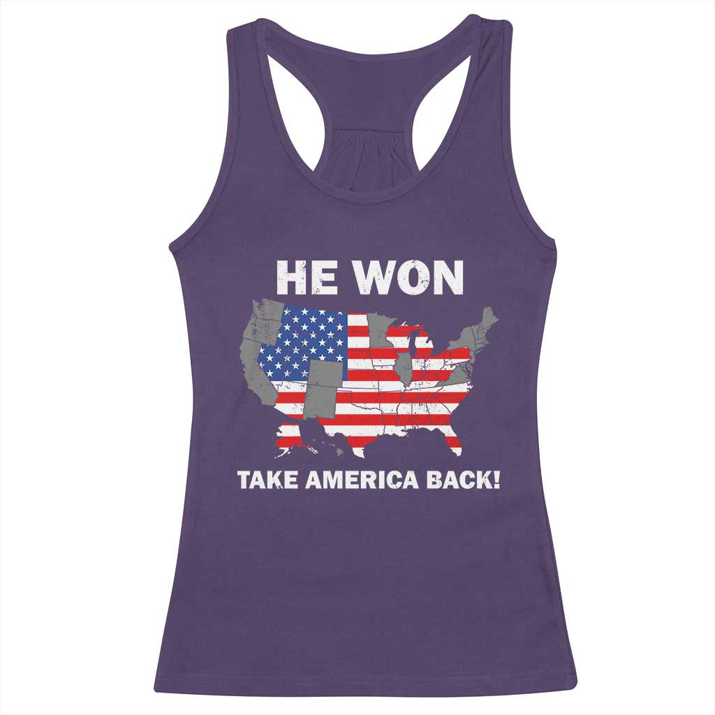 Trump Won 2024 Racerback Tank Top Trump Election Map 2024 He Won Take America Back TS09 Purple Print Your Wear