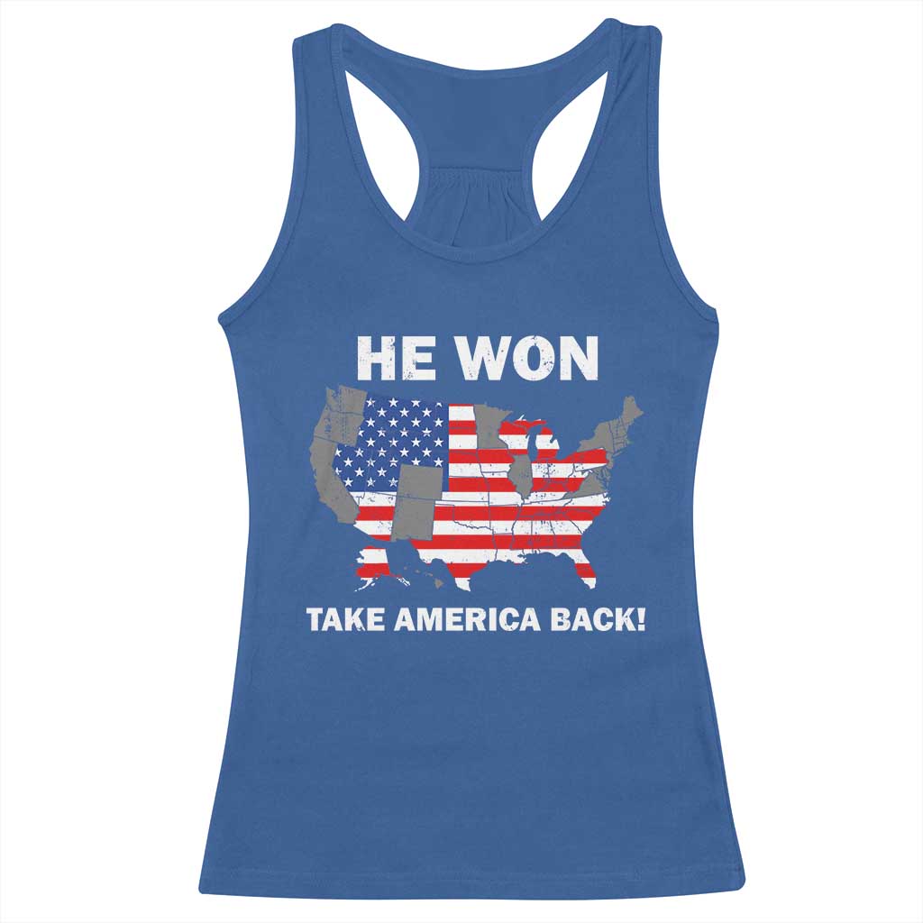 Trump Won 2024 Racerback Tank Top Trump Election Map 2024 He Won Take America Back TS09 Royal Blue Print Your Wear
