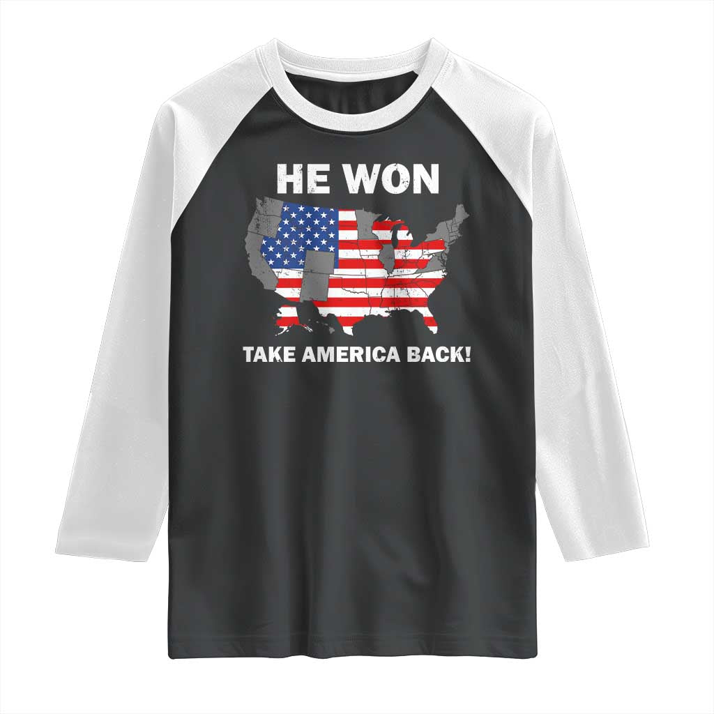 Trump Won 2024 Raglan Shirt Trump Election Map 2024 He Won Take America Back TS09 Black White Print Your Wear