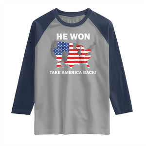 Trump Won 2024 Raglan Shirt Trump Election Map 2024 He Won Take America Back TS09 Sport Gray Navy Print Your Wear