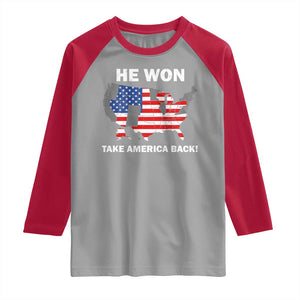 Trump Won 2024 Raglan Shirt Trump Election Map 2024 He Won Take America Back TS09 Sport Gray Red Print Your Wear