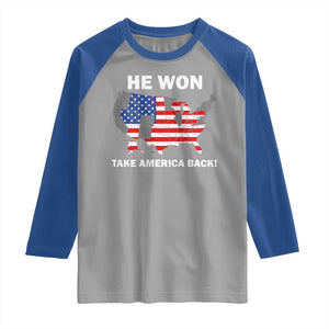 Trump Won 2024 Raglan Shirt Trump Election Map 2024 He Won Take America Back TS09 Sport Gray Royal Print Your Wear