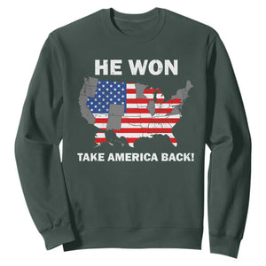 Trump Won 2024 Sweatshirt Trump Election Map 2024 He Won Take America Back TS09 Dark Forest Green Print Your Wear