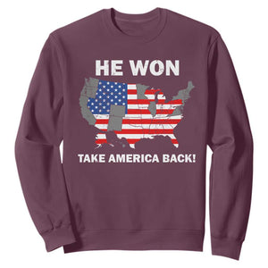 Trump Won 2024 Sweatshirt Trump Election Map 2024 He Won Take America Back TS09 Maroon Print Your Wear