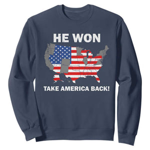 Trump Won 2024 Sweatshirt Trump Election Map 2024 He Won Take America Back TS09 Navy Print Your Wear