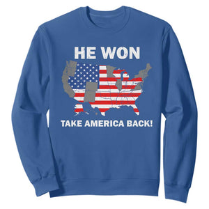 Trump Won 2024 Sweatshirt Trump Election Map 2024 He Won Take America Back TS09 Royal Blue Print Your Wear