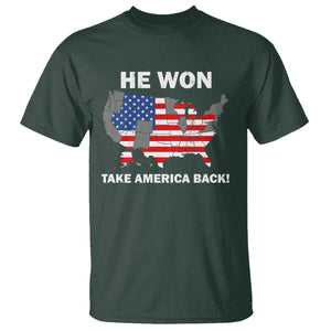 Trump Won 2024 T Shirt Trump Election Map 2024 He Won Take America Back TS09 Dark Forest Green Print Your Wear