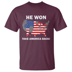 Trump Won 2024 T Shirt Trump Election Map 2024 He Won Take America Back TS09 Maroon Print Your Wear