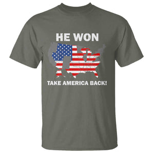 Trump Won 2024 T Shirt Trump Election Map 2024 He Won Take America Back TS09 Military Green Print Your Wear