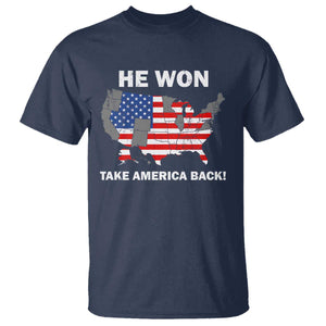 Trump Won 2024 T Shirt Trump Election Map 2024 He Won Take America Back TS09 Navy Print Your Wear