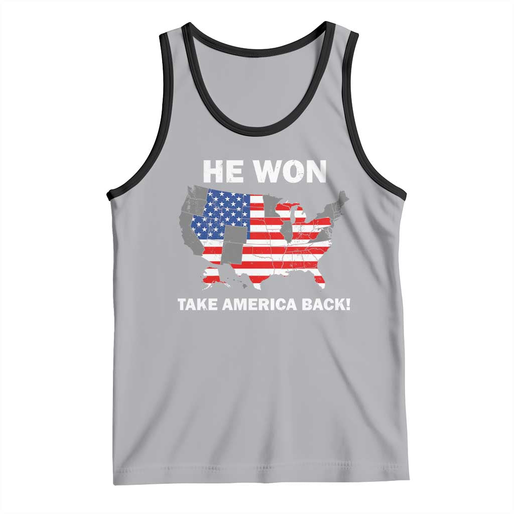 Trump Won 2024 Tank Top Trump Election Map 2024 He Won Take America Back TS09 Athletic Heather Black Print Your Wear