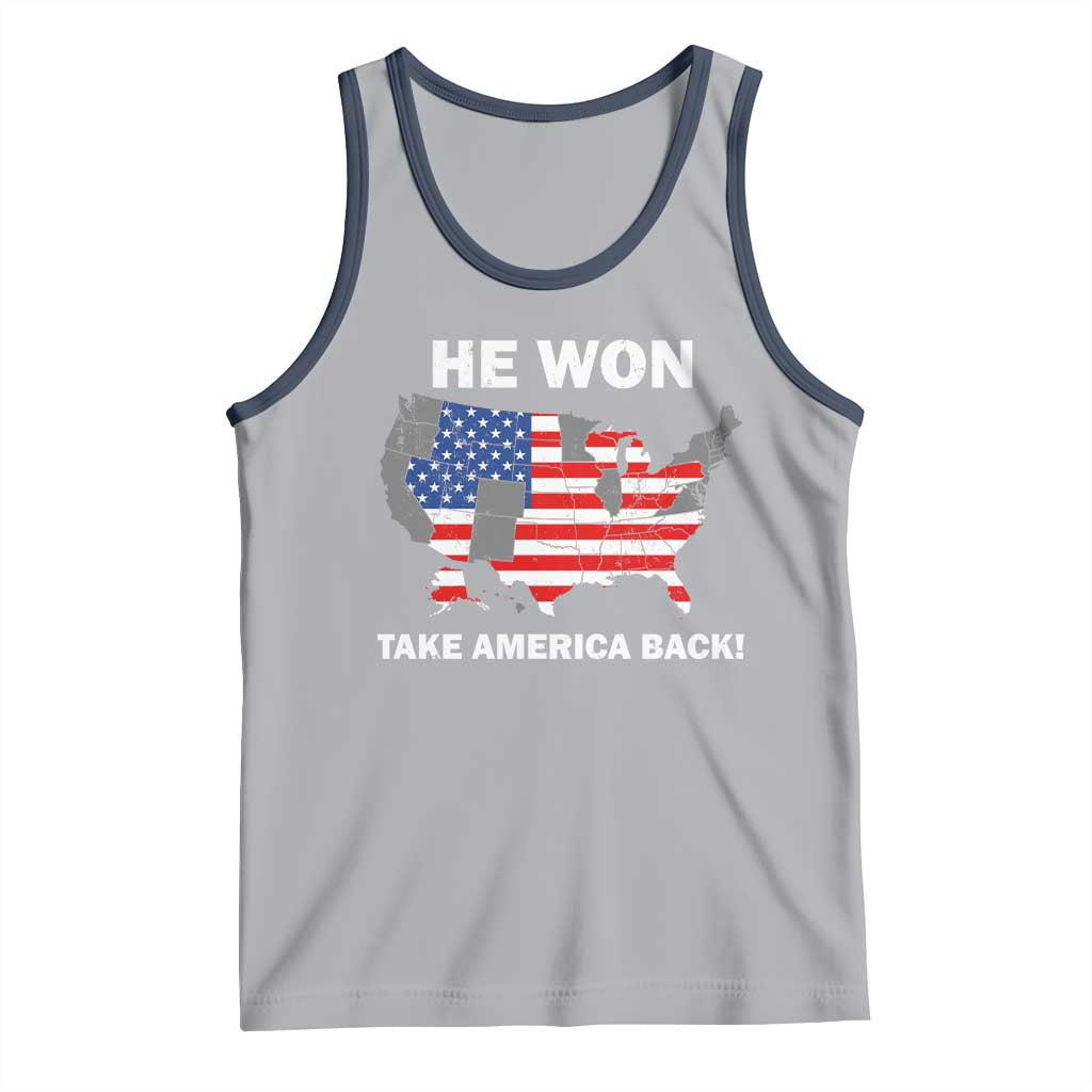 Trump Won 2024 Tank Top Trump Election Map 2024 He Won Take America Back TS09 Athletic Heather Navy Print Your Wear