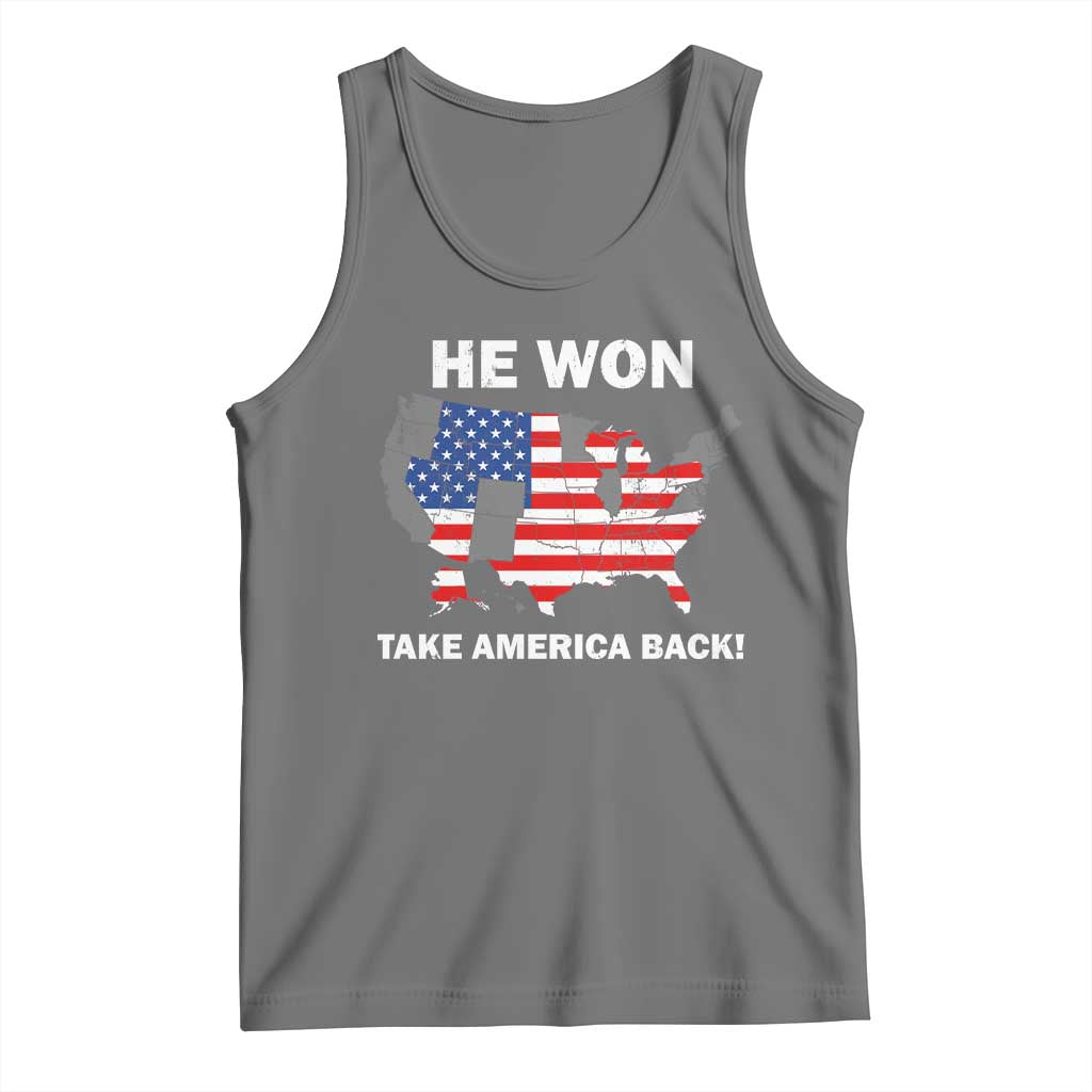 Trump Won 2024 Tank Top Trump Election Map 2024 He Won Take America Back TS09 Black Heather Print Your Wear