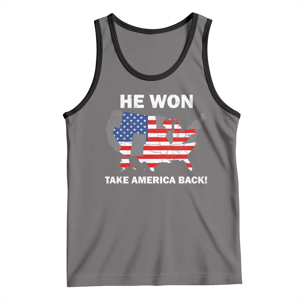 Trump Won 2024 Tank Top Trump Election Map 2024 He Won Take America Back TS09 Deep Heather Black Print Your Wear
